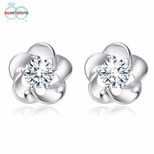 SUSENSTONE Silver plated earrings Rose Flower Shaped Crystal Stud Earrings for Women Ladies Gift fashion jewelry 2016