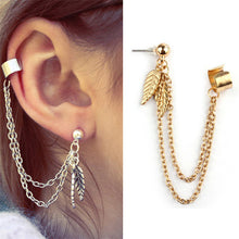 SUSENSTONE Fashion Punk Personality Clip Tassel leaf Charm Metal Ear Clip Stud Earring