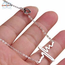 SUSENSTONE New Women EKG Necklace Heartbeat Rhythm with Love Heart Shaped