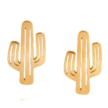 SUSENSTONE  1 Pair Ear Stud Alloy brushed hollow cactus earrings gold / silver / rose gold  female friends girls and collectors